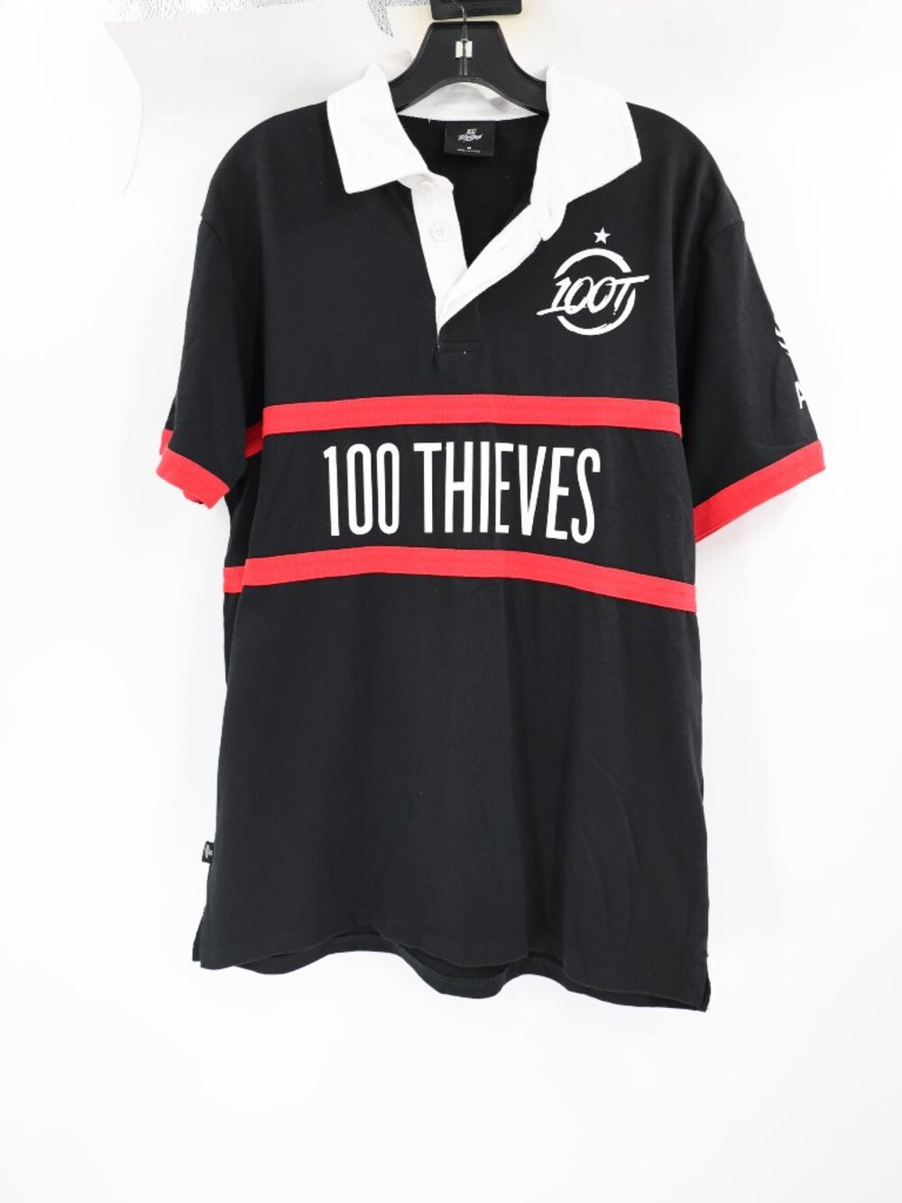 100 Thieves Polo Shirt Mens Medium Rugby Jersey Short Sleeve Cotton Black casual